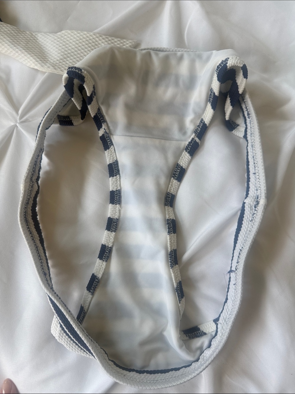 Heidi Klein White and Navy Blue Textured Zip-Front Bikini - Picture 6 of 7